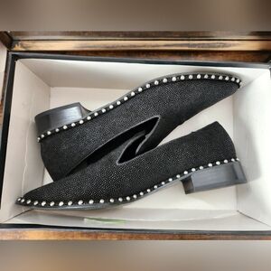 Elegant Black Loafers with Pearl Detailing